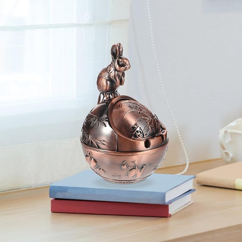 منفضة سجائر فنتاج على شكل أرنب مع غطاء، زخرفية ريترو مضادة للرياح للاستخدام الداخلي والخارجي - Image 4